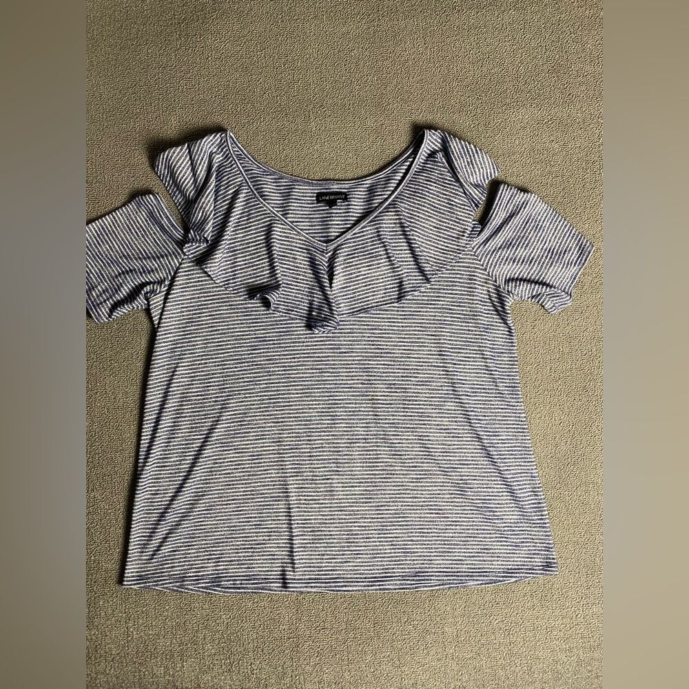 Lane Bryant Navy and White Striped C Cold Shoulder Blouse- Size 18/20